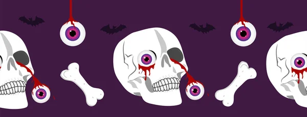 Banner Dibujado Mano Con Cráneo Ojos Ensangrentados Feliz Halloween Fondo — Vector de stock