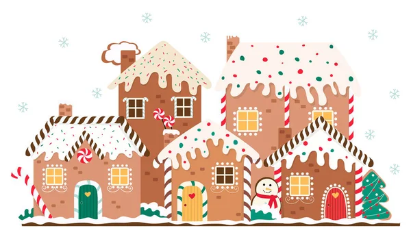 Lebkuchen Beherbergen Weihnachtsszenen Horizontale Vektordarstellung Für Den Winterurlaub Lebkuchenhaustag lizenzfreie Stockillustrationen