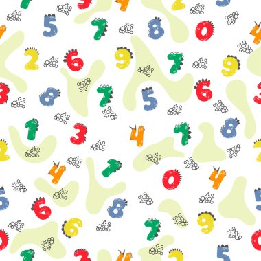 Parlak sayılar kusursuz desen. Beyaz arkaplanda dino tarzında renkli sayılar. 