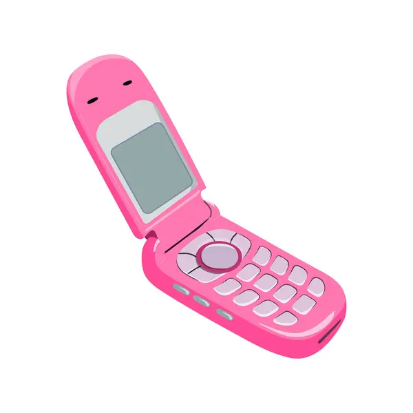  Beyaz arka planda izole edilmiş havalı pembe eski model bir cep telefonu. y2k flip cell, 2000 'lerin estetik, nostalji
