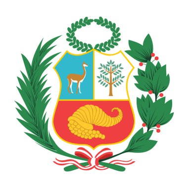 Beyaz arka planda Peru arması var. Dekoratif vektör illüstrasyonu