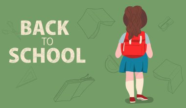 Okul konseptine geri dönelim. Kırmızı sırt çantalı kızın okula gidişinin arka planı.