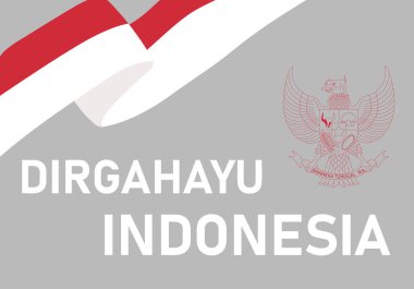 Yıldönümü bayrağı Endonezya Bağımsızlık Günü. Çevirisi: Çok yaşa Endonezya. Pankart, arkaplan, poster ve diğerleri için vektör.