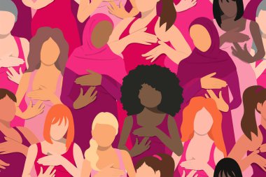 Göğüs muayenesi yapan kusursuz bir kadın örneği. Göğüs Kanseri Ayı arkaplanı. 