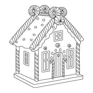 Zencefilli kurabiye evi boyama sayfası. Boyama sayfası. Noel pastası illüstrasyonu