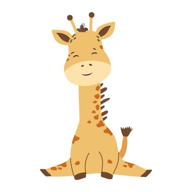 Beyaz üzerinde izole edilmiş şirin zürafa yavruları. Bebek posteri için safari hayvanı, tebrik kartı ve bebek tasarımı, kıyafetler.