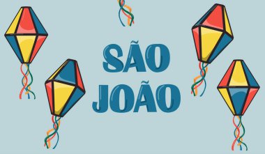 Gökyüzündeki Sao JOAO festivali için renkli balonlar. Vektör illüstrasyonu