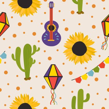 Festa junina kusursuz desen. Brezilya Katolik Geleneği Karnaval Tekstil ve Paketleme için Vektör İllüzyonu