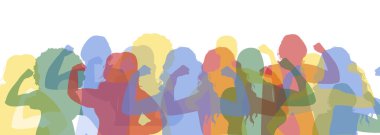 Güçlü kadınların siluetleri. Kadın bayrağı. Poster, tebrik kartı, afiş ve arkaplan