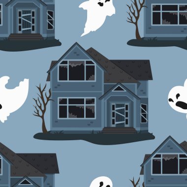 Pencereleri tahtayla kapatılmış perili bir ev. Kumaş yazdırma ve paketleme için ideal