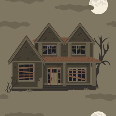 Cadılar Bayramı Parti Davetiyesi. Karanlık Korku Atmosferli Perili Ev.