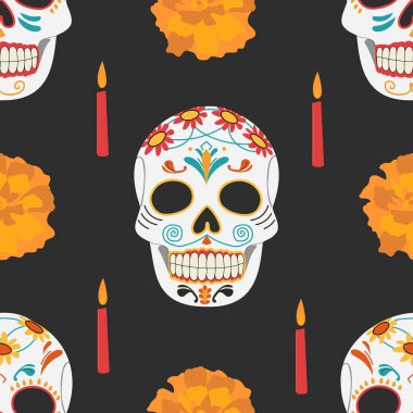 Dia de Muertos Kusursuz Düzen. Marigold çiçekli 