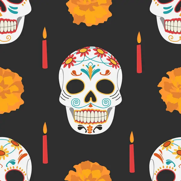 Dia de Muertos Kusursuz Düzen. Marigold çiçekli 