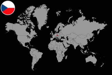 Dünya haritasında Çek Cumhuriyeti bayrağı olan pin haritası. Vektör illüstrasyonu.