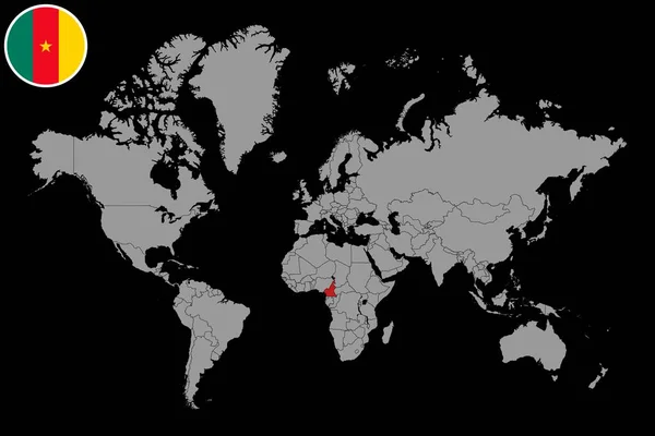 Mapa Pino Com Bandeira Dos Camarões Mapa Mundo Ilustração Vetorial — Vetor de Stock