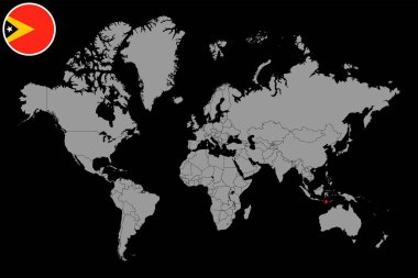 Dünya haritasında Doğu Timor bayrağı olan iğne haritası. Vektör illüstrasyonu.