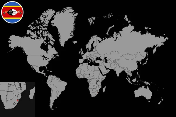 Pin Map Com Bandeira Eswatini Mapa Mundo Ilustração Vetorial — Vetor de Stock