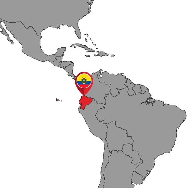 Mappa Pin Con Bandiera Ecuador Sulla Mappa Del Mondo Illustrazione — Vettoriale Stock