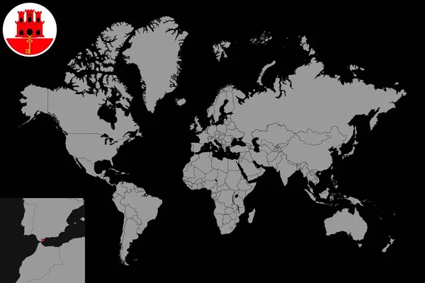 Pin Map Gibraltar Flag World Map Vektorillusztráció — Stock Vector
