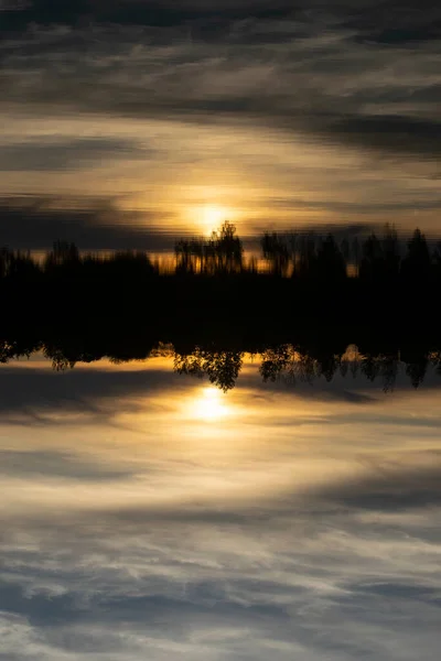 Atmospheric Sunset Trees Reflection Water — Foto de Stock