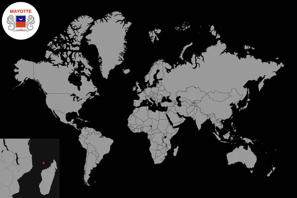 世界地図上でメイオット旗とピンマップ ベクターイラスト — ストックベクタ