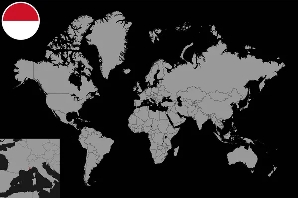 Pin Map Monaco Flag World Map Inglês Ilustração Vetorial — Vetor de Stock