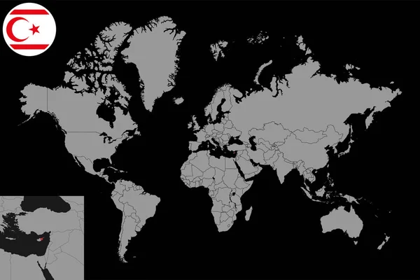 Mapa Severokyperskou Vlajkou Mapě Světa Vektorová Ilustrace — Stockový vektor