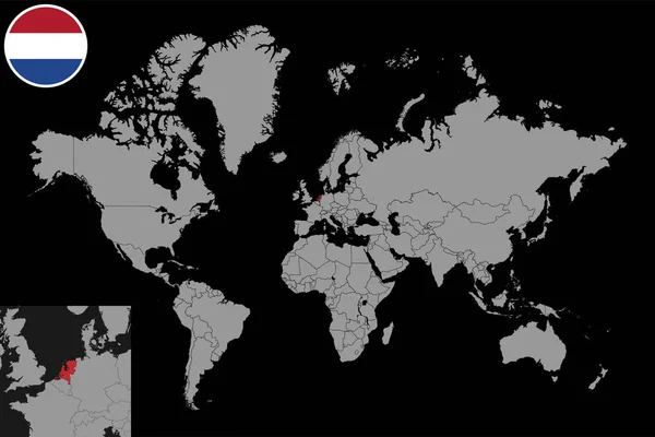 stock vector Pin map with Netherlands flag on world map. Vector illustration.