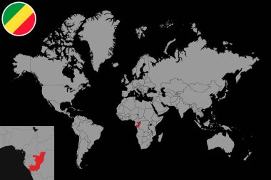 Dünya haritasında Kongo Cumhuriyeti 'nin bayrağı var. Vektör illüstrasyonu.