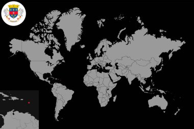 Dünya haritasında Aziz Barthelemy bayrağı olan pin haritası. Vektör illüstrasyonu.