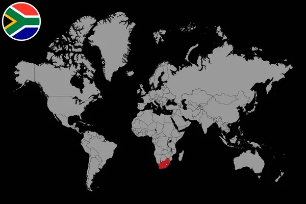 Pin Map South África Flag World Map Inglês Ilustração Vetorial — Vetor de Stock