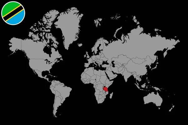 Pin Map Tanzania Flag World Map Inglês Ilustração Vetorial — Vetor de Stock