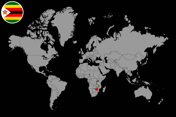 Pin Map Zimbabwe Flag World Map Inglês Ilustração Vetorial — Vetor de Stock