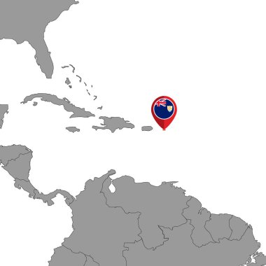 Dünya haritasında Anguilla bayrağı olan iğne haritası. Vektör illüstrasyonu.