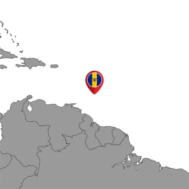 Dünya haritasında Barbados bayrağı olan pin haritası. Vektör illüstrasyonu.