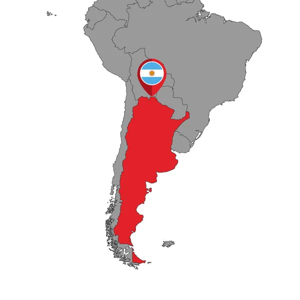 世界地図上でアルゼンチンの旗とピンマップ ベクターイラスト — ストックベクタ