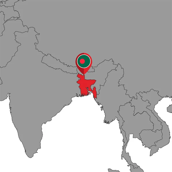 Pin Karte Mit Bangladesch Flagge Auf Weltkarte Vektorillustration — Stockvektor