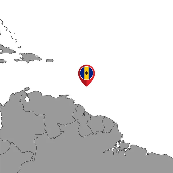 世界地図上でバルバドスの旗とピンマップ ベクターイラスト — ストックベクタ