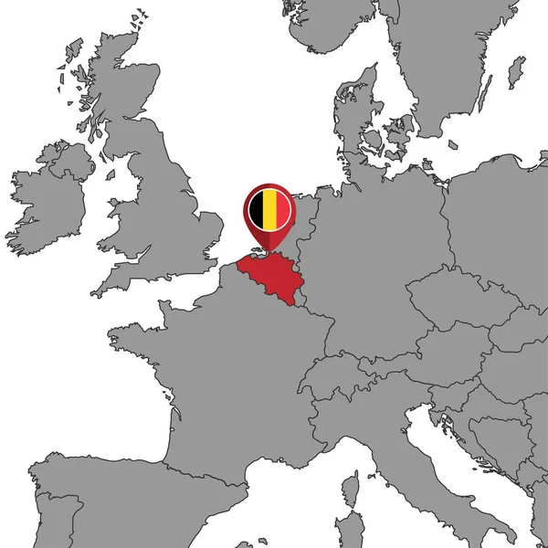世界地図上のベルギーの旗とピンマップ — ストックベクタ
