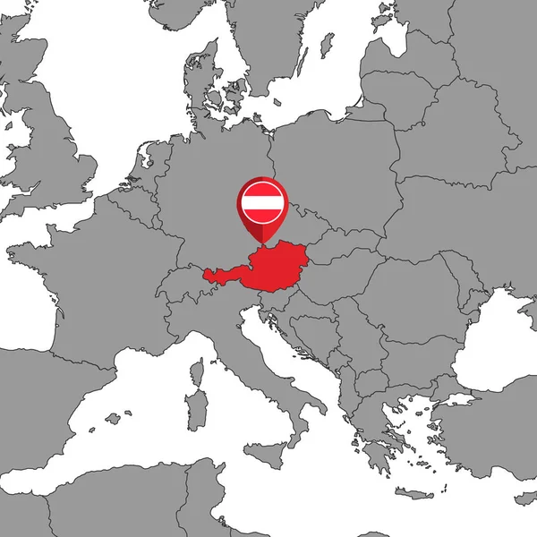 Mapa Pinów Flagą Austrii Mapie Świata Ilustracja Wektora — Wektor stockowy