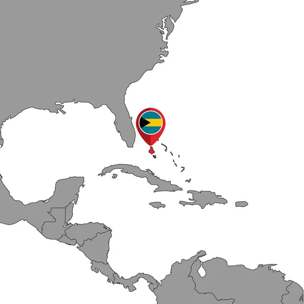Mapa Pino Com Bandeira Das Bahamas Mapa Mundo Ilustração Vetorial — Vetor de Stock