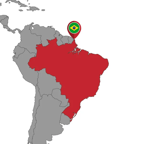 世界地图上印有巴西国旗的粉红地图 — 图库矢量图片