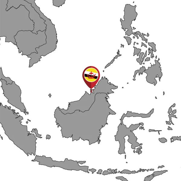 Pin Map Brunei Flag World Map 일러스트 — 스톡 벡터
