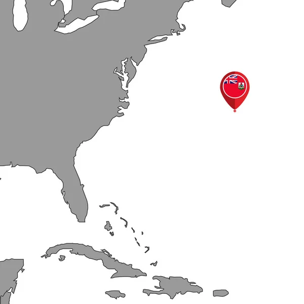Mappa Pin Con Bandiera Delle Bermuda Sulla Mappa Del Mondo — Vettoriale Stock
