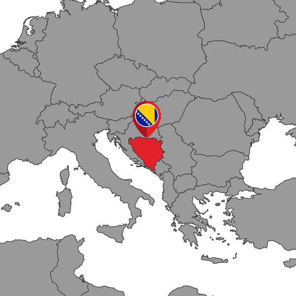 Dünya Haritasında Bosna Hersek Bayrağıyla Birlikte Pin Haritası Vektör Illüstrasyonu — Stok Vektör