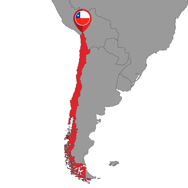 Dünya Haritasında Şili Bayrağı Olan Iğne Haritası Vektör Illüstrasyonu — Stok Vektör