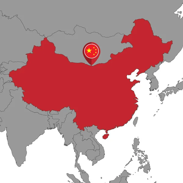 世界地図上の中国国旗とピンマップ — ストックベクタ