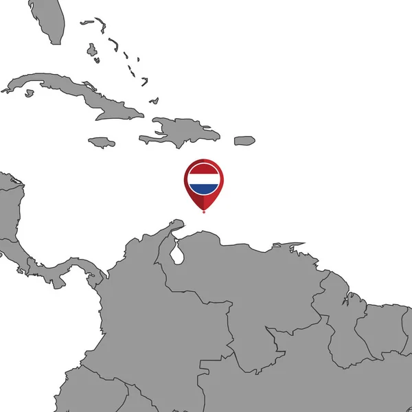 Dünya Haritasında Karayip Hollanda Bayrağı Olan Bir Pin Haritası Vektör — Stok Vektör