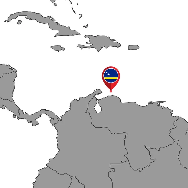 Mapa Pinów Flagą Curacao Mapie Świata Ilustracja Wektora — Wektor stockowy