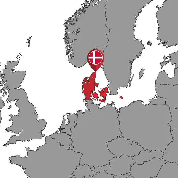 Pin Map Denmark Flag World Map Inglês Ilustração Vetorial — Vetor de Stock